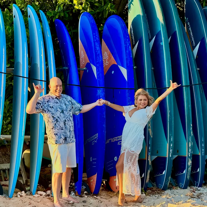 Todd and Gladys Juenger sending shakas to everyone